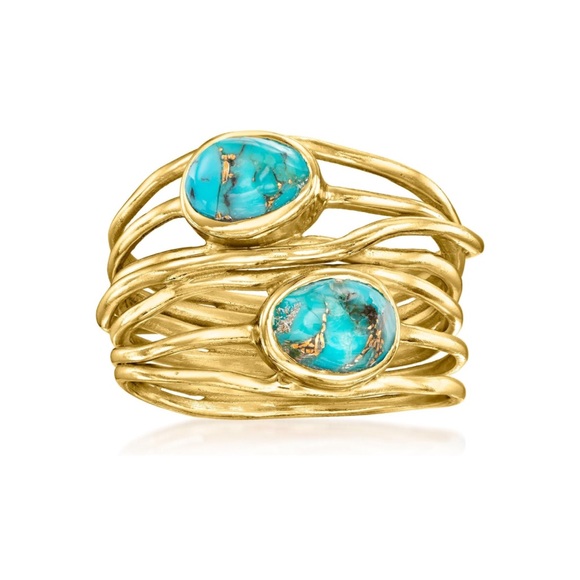 18k Precious Gemstone Turquoise Emerald Sapphire Wire Wrap Ring - Picture 1 of 16